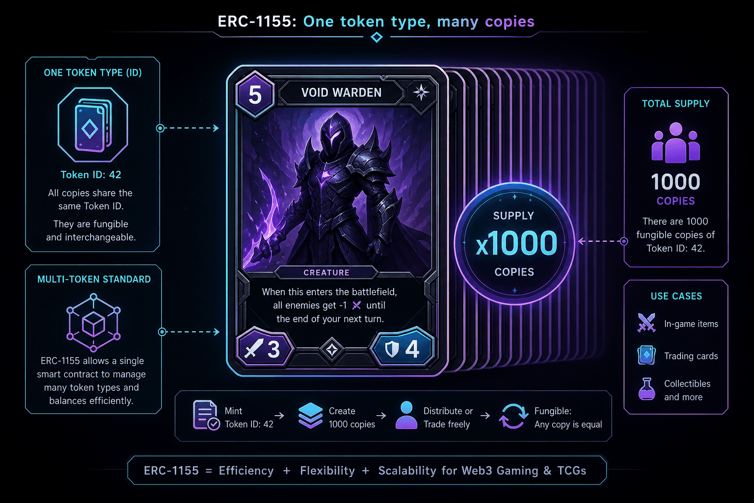 ERC-1155 example: one token ID with multiple copies (supply greater than one)