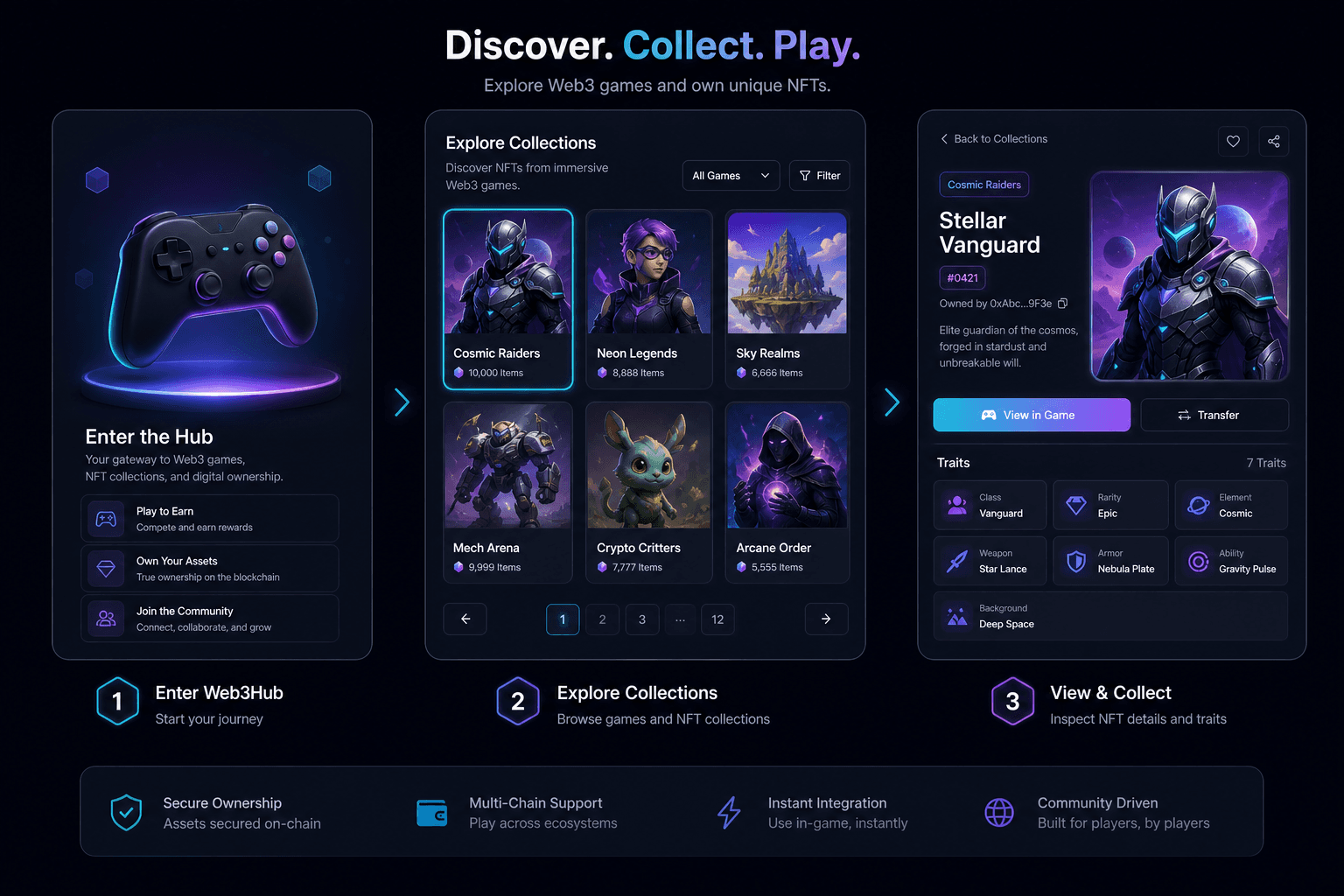 Web3Raider NFT collection and game catalog browsing flow