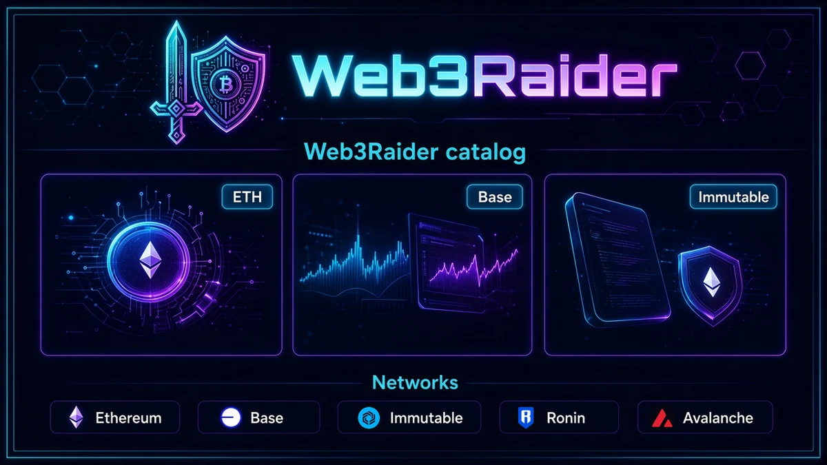 Web3Raider blockchain page and NFT collections with chain badges and network context