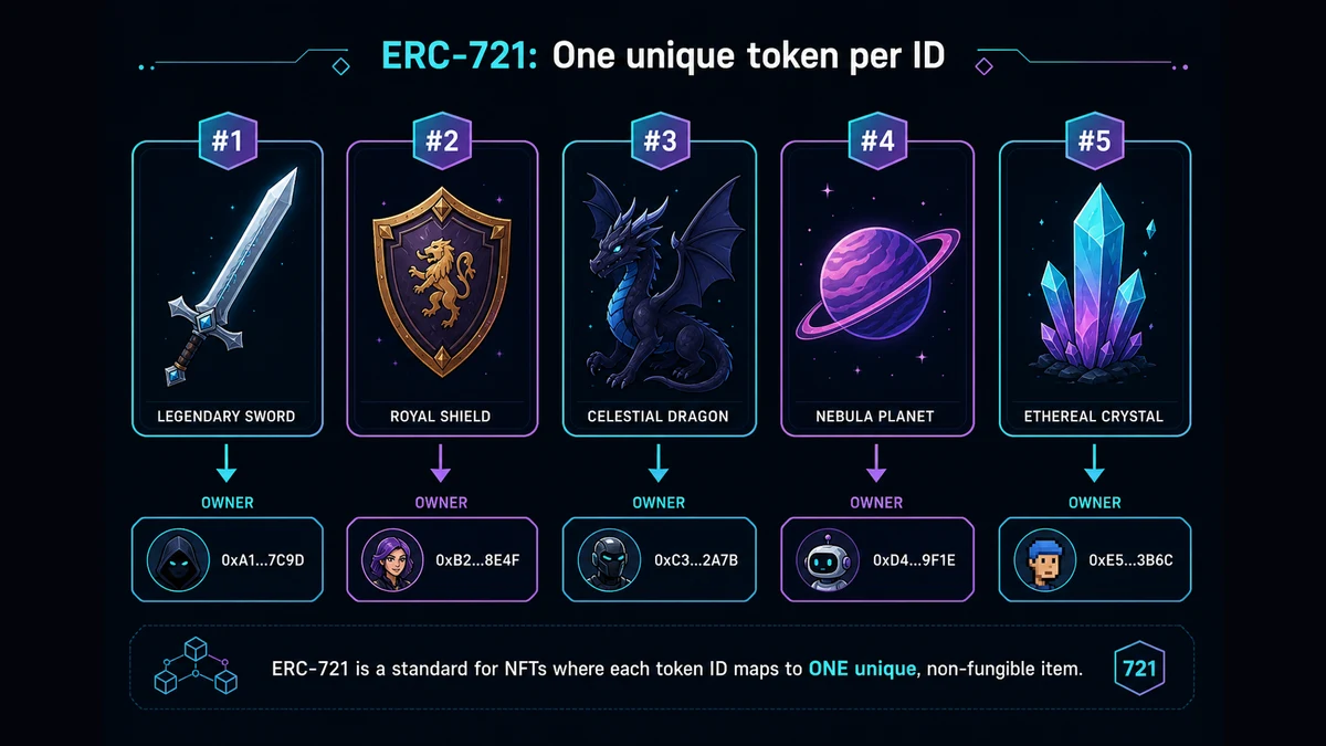 ERC-721 example: unique token IDs as separate digital collectibles