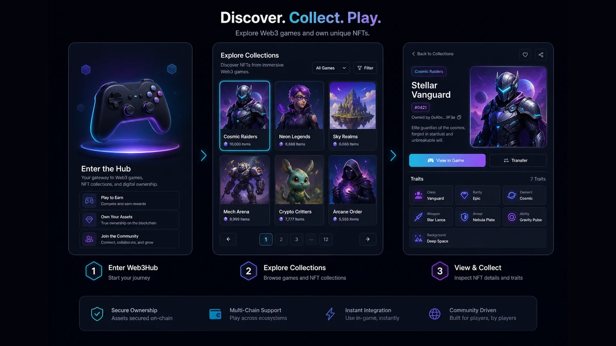 Web3Raider NFT collection and game catalog browsing flow