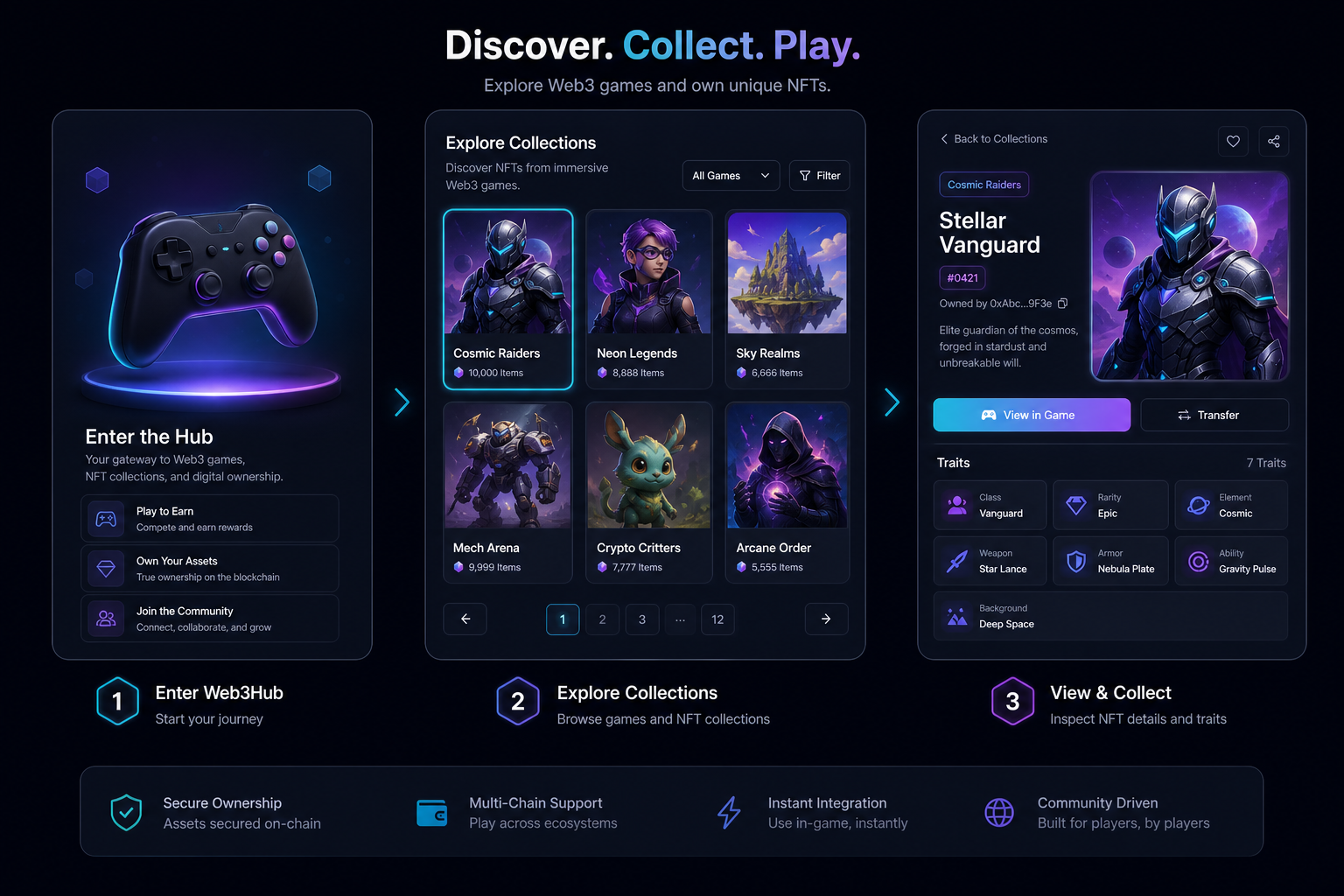 Web3Raider NFT collection and game catalog browsing flow