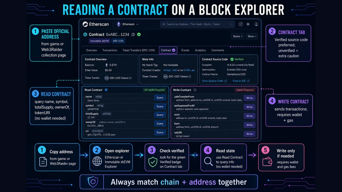 Block explorer Read Contract tab showing public NFT contract functions