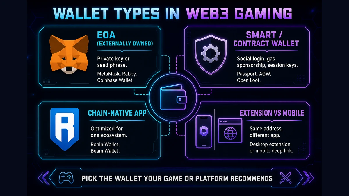 Wallet types in Web3 gaming — EOA, smart wallet, and embedded onboarding