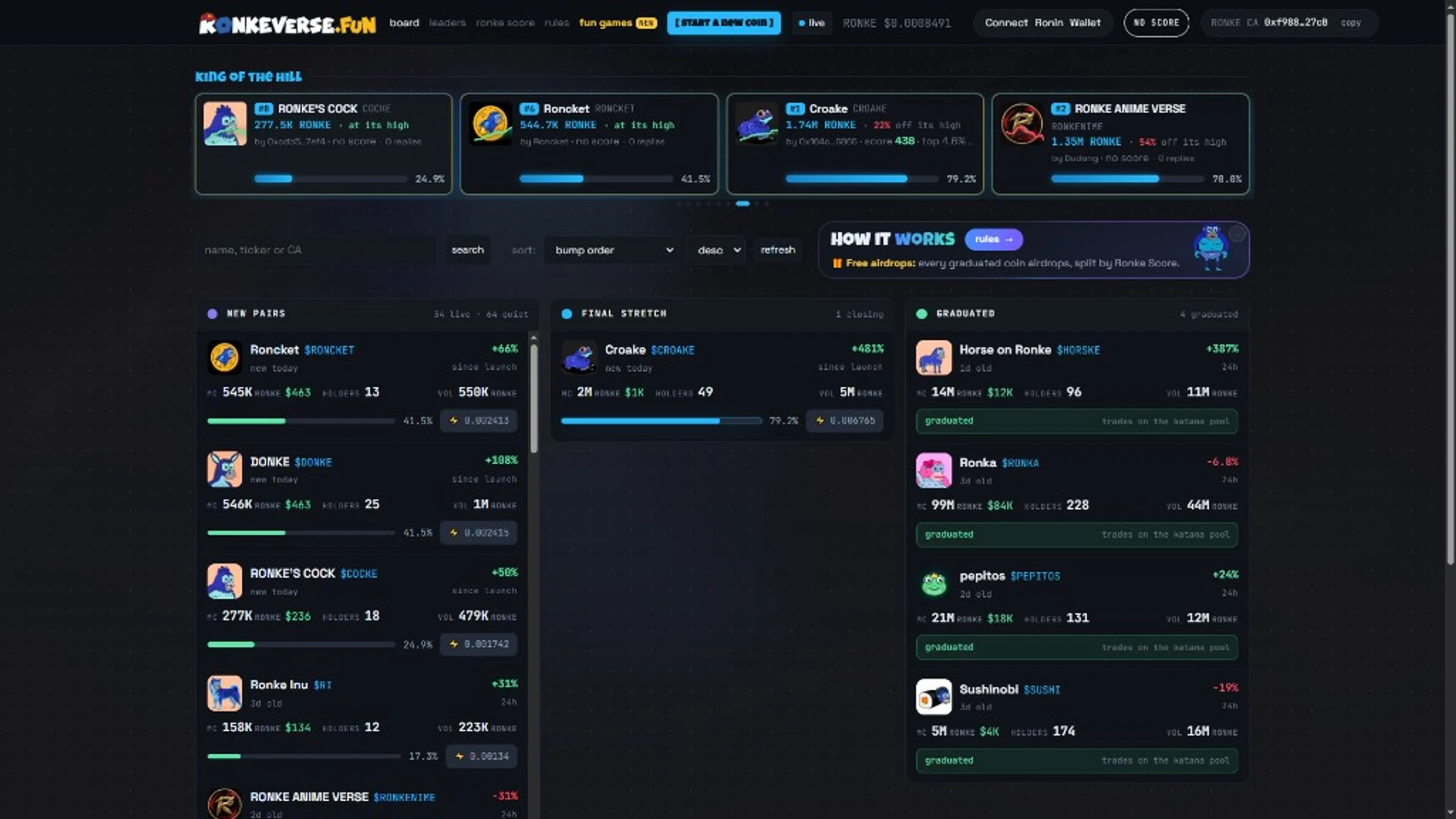 Ronkeverse.fun launchpad live on Ronin: $RONKE pairs and Ronke Score